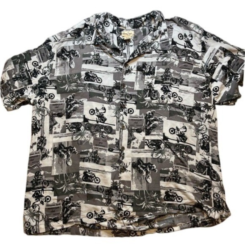 Panama Jack Mens 3XL Motorcycle Club Maui Hawaii Rayon Button Up Shirt Gray